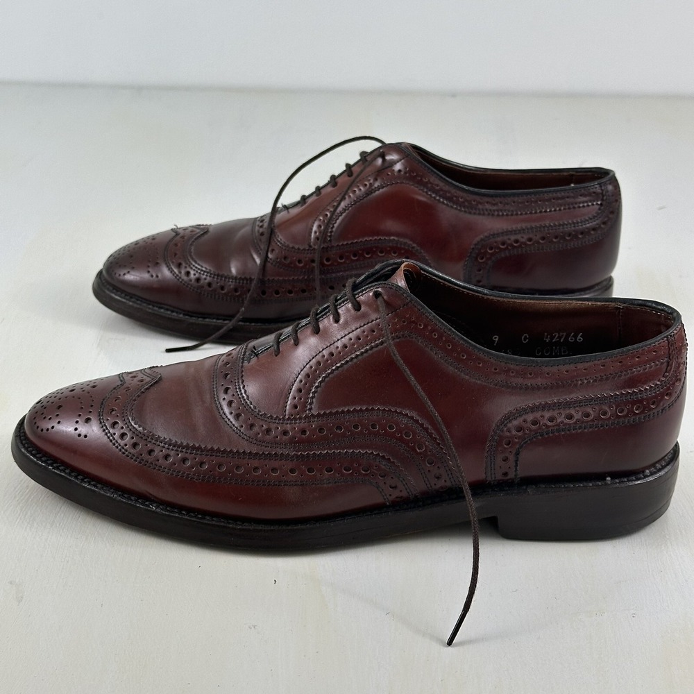 Allen Edmonds Mens Cambridge Shell Cordovan Shoes 9 C Burgundy Oxford Wingtips‎ - Picture 2 of 16